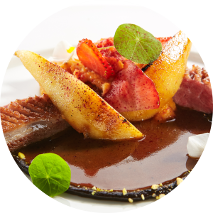 Duck Breast stewed strawberry and pear